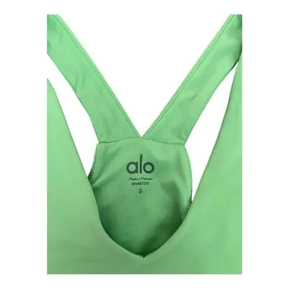 Alo Yoga Airbrush Real Bra Plunge V-Neck Racerback Sz Small Lime Green RN#87370 - Picture 4 of 6